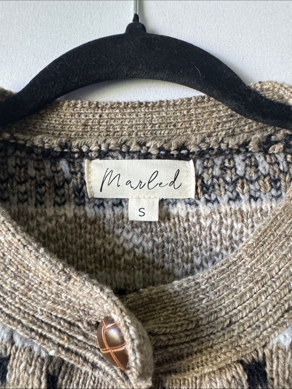 Marled Neutral and Navy Fair Isle Cardigan - Picture 2 of 4